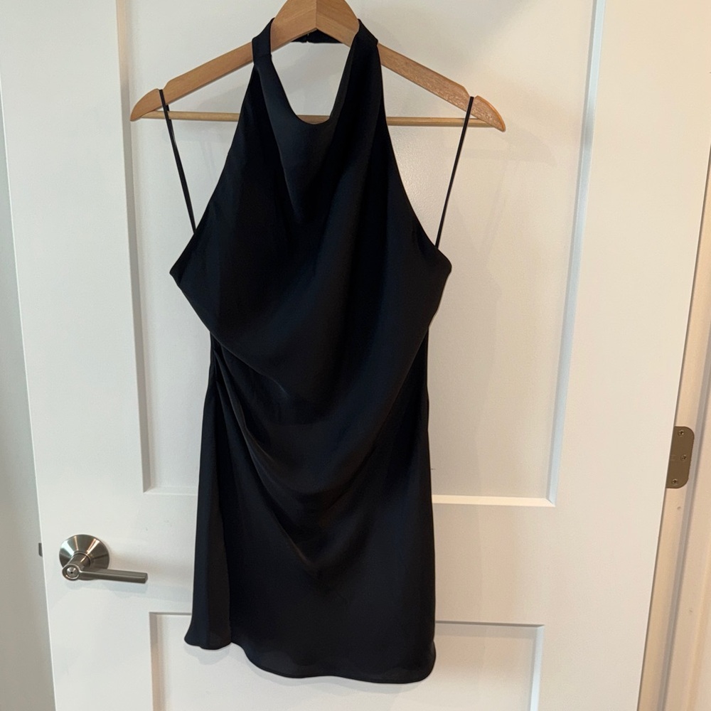 Aritzia Babaton Elegant Satin Black Halter Backless Dress